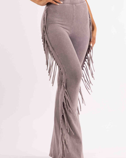 Fringe-Detailed Mineral Washed Pants - Muvin 