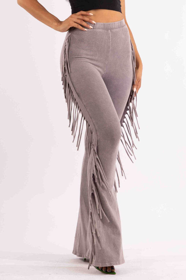 Fringe-Detailed Mineral Washed Pants - Muvin 
