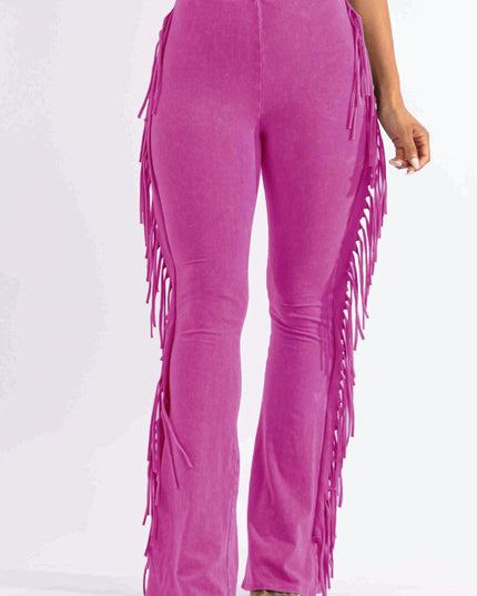 Fringe-Detailed Mineral Washed Pants - Muvin 