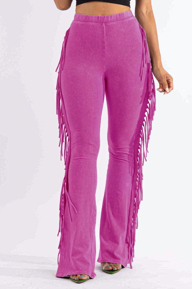 Fringe-Detailed Mineral Washed Pants - Muvin 
