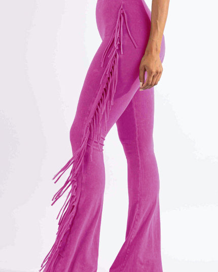 Fringe-Detailed Mineral Washed Pants - Muvin 