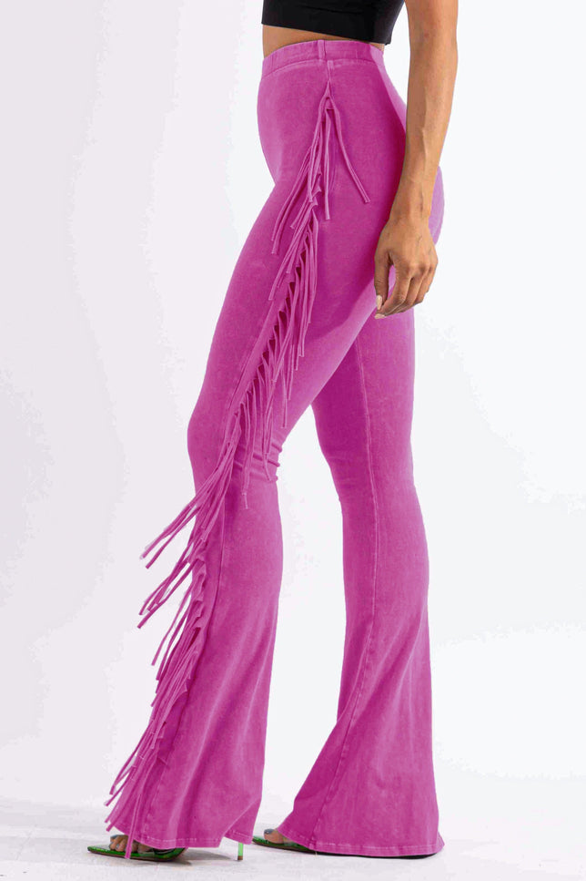 Fringe-Detailed Mineral Washed Pants - Muvin 