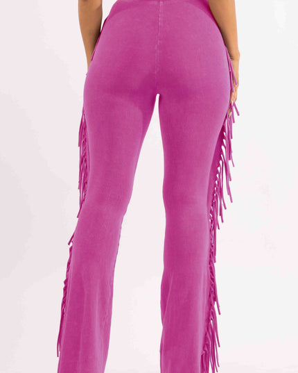Fringe-Detailed Mineral Washed Pants - Muvin 