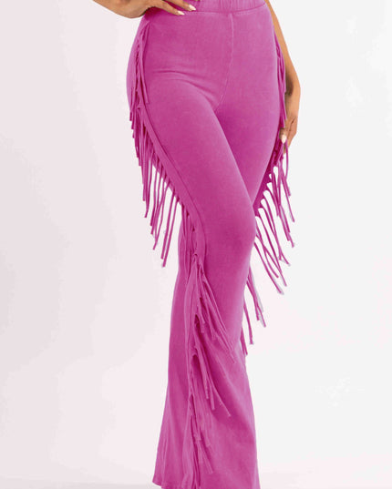 Fringe-Detailed Mineral Washed Pants - Muvin 