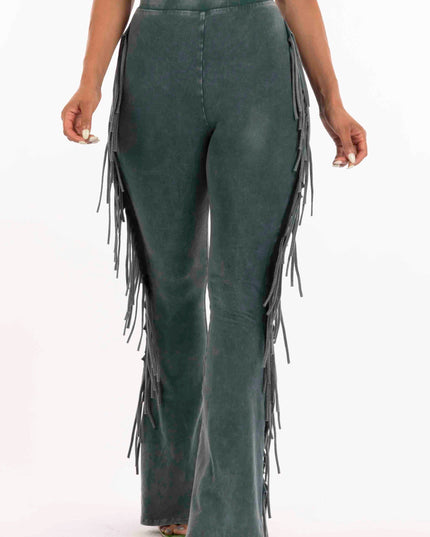 Fringe-Detailed Mineral Washed Pants - Muvin 