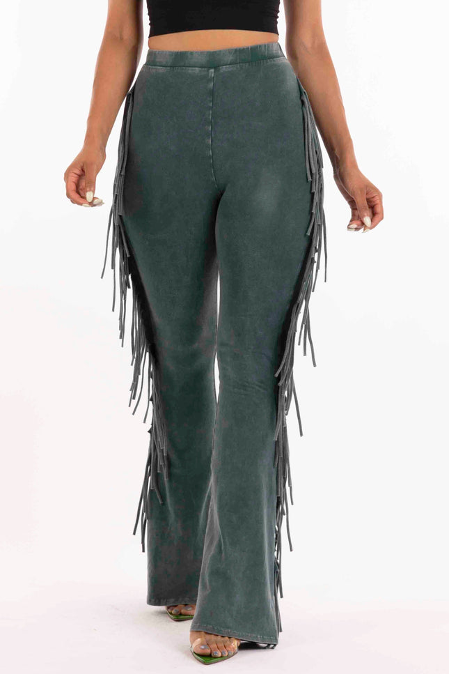Fringe-Detailed Mineral Washed Pants - Muvin 