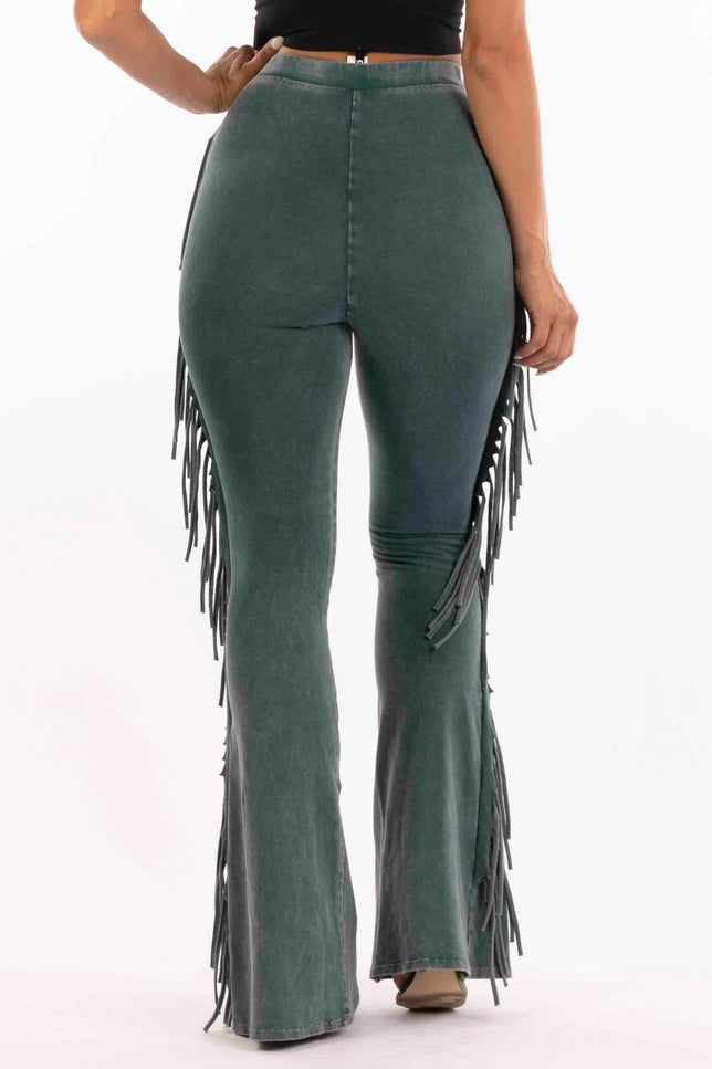 Fringe-Detailed Mineral Washed Pants - Muvin 