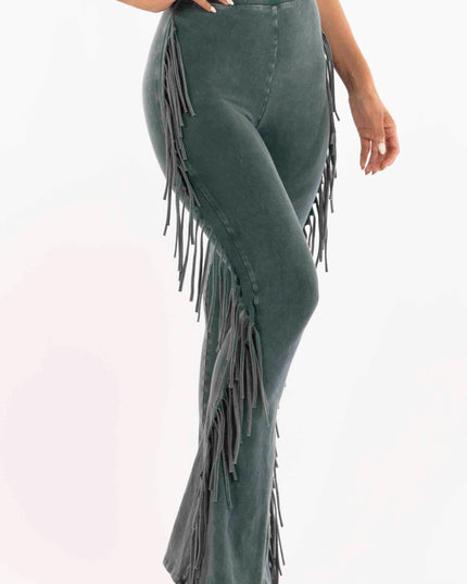 Fringe-Detailed Mineral Washed Pants - Muvin 