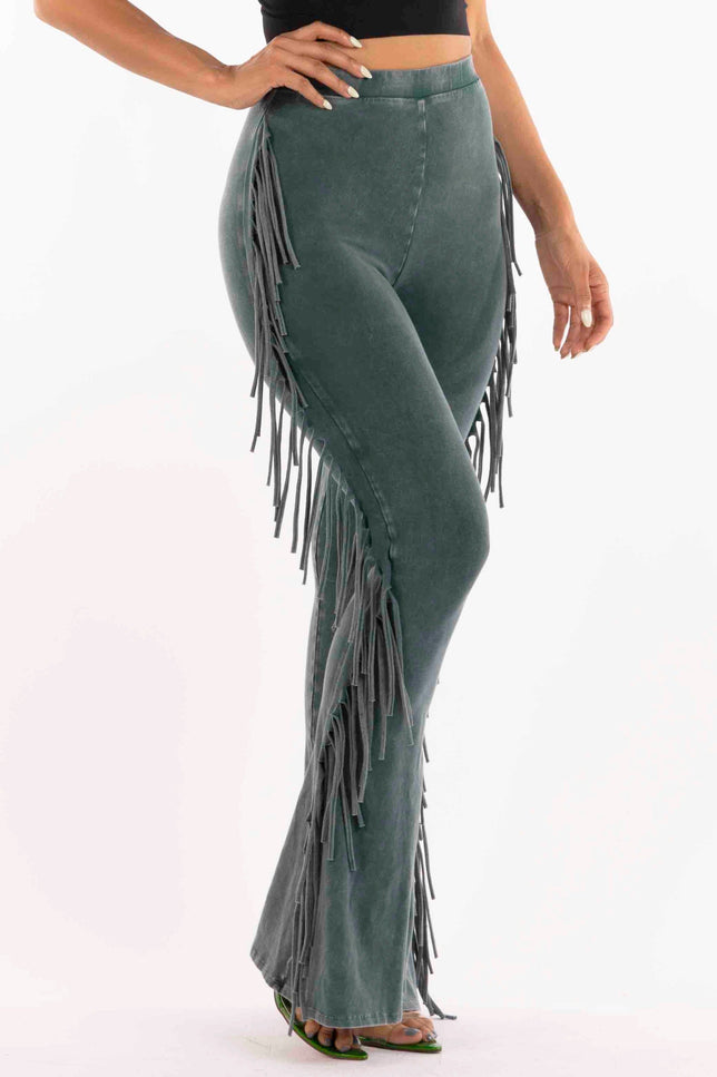 Fringe-Detailed Mineral Washed Pants - Muvin 