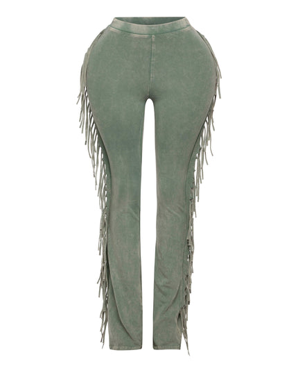 Fringe-Detailed Mineral Washed Pants - Muvin 