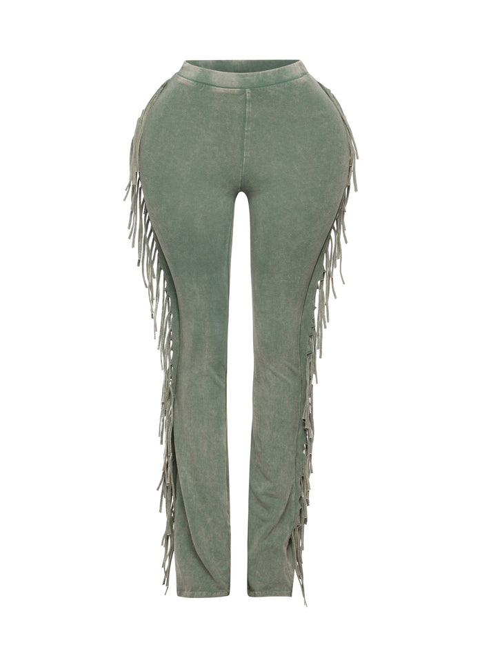 Fringe-Detailed Mineral Washed Pants - Muvin 