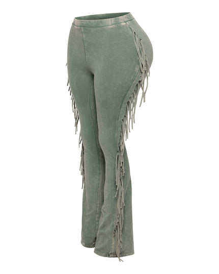 Fringe-Detailed Mineral Washed Pants - Muvin 