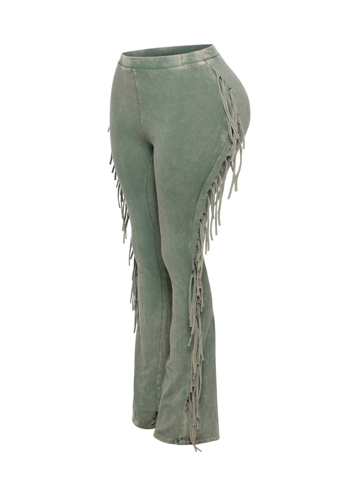Fringe-Detailed Mineral Washed Pants - Muvin 