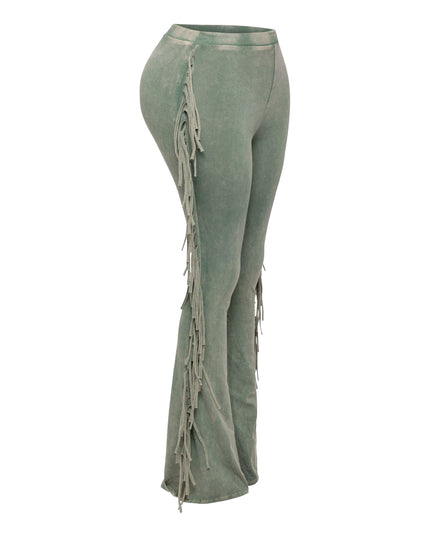 Fringe-Detailed Mineral Washed Pants - Muvin 