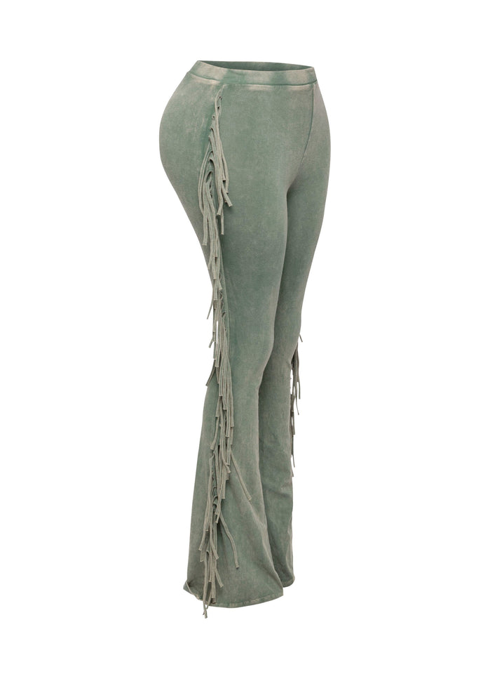Fringe-Detailed Mineral Washed Pants - Muvin 
