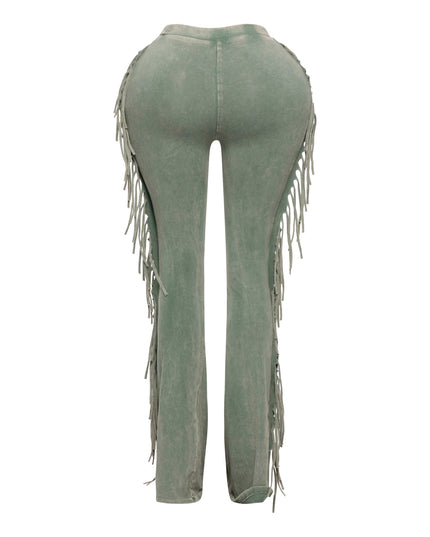 Fringe-Detailed Mineral Washed Pants - Muvin 
