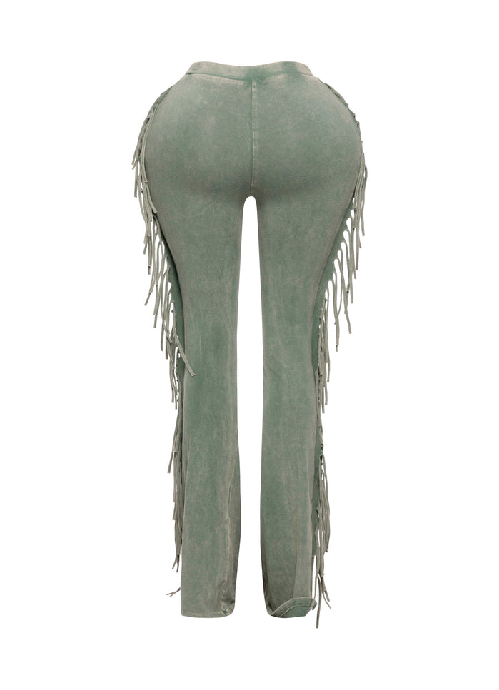 Fringe-Detailed Mineral Washed Pants - Muvin 