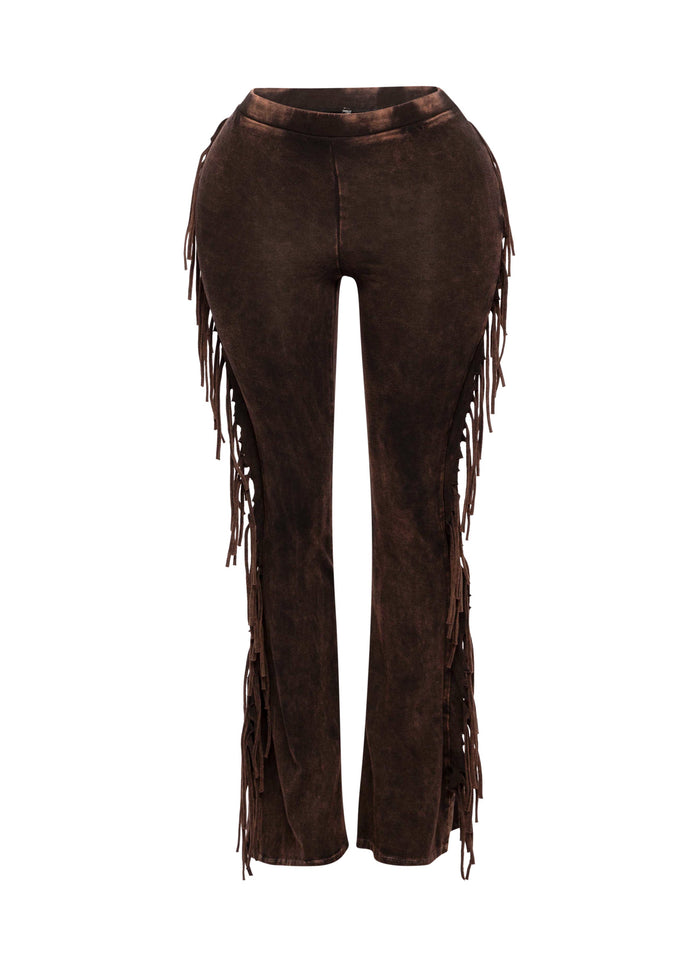 Fringe-Detailed Mineral Washed Pants - Muvin 