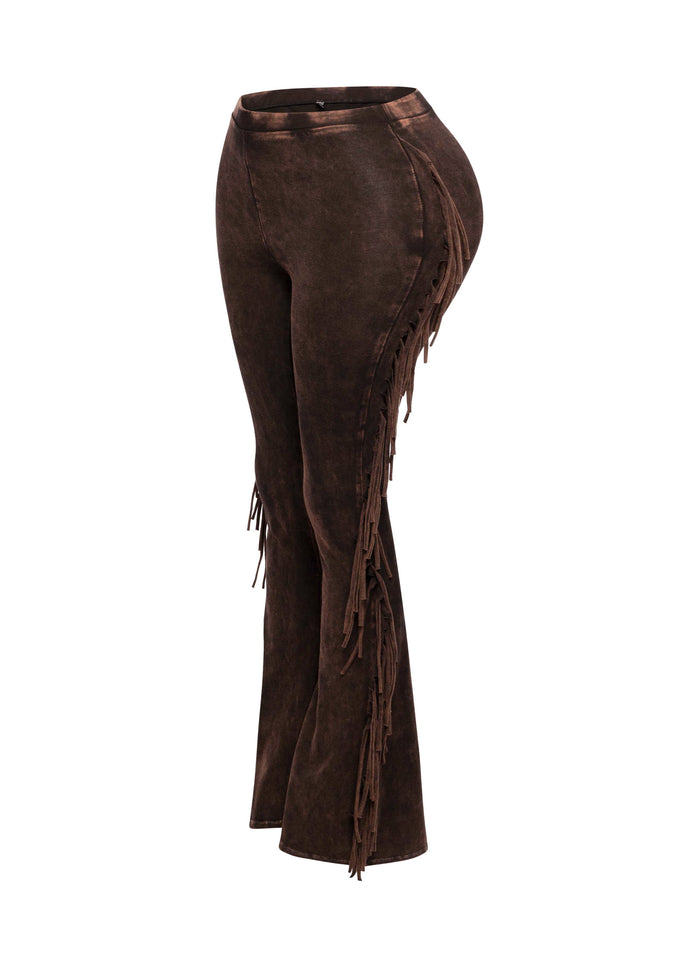 Fringe-Detailed Mineral Washed Pants - Muvin 