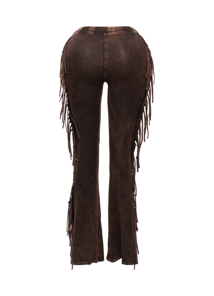 Fringe-Detailed Mineral Washed Pants - Muvin 