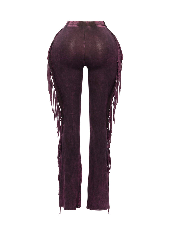 Fringe-Detailed Mineral Washed Pants - Muvin 