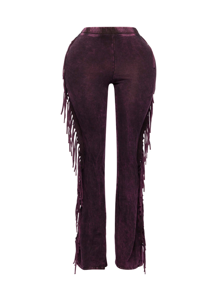 Fringe-Detailed Mineral Washed Pants - Muvin 