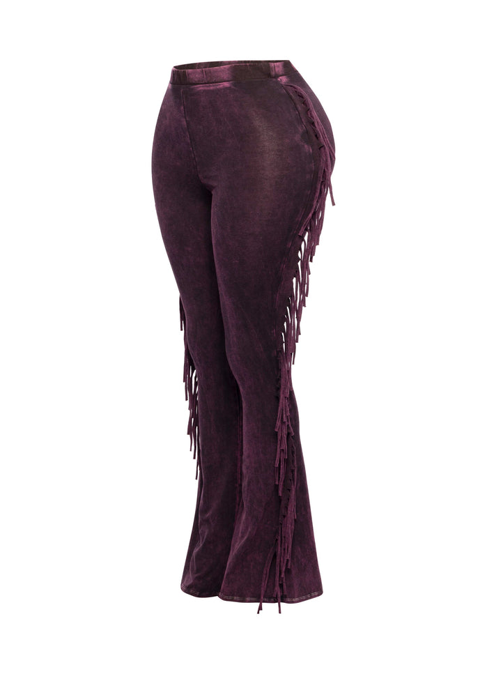 Fringe-Detailed Mineral Washed Pants - Muvin 