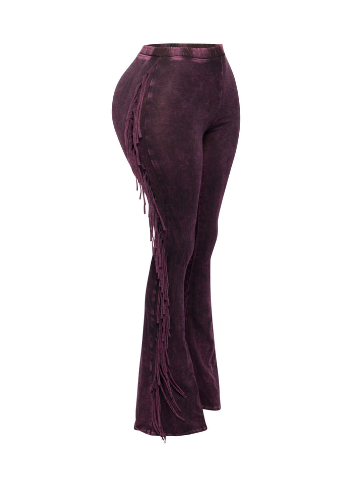 Fringe-Detailed Mineral Washed Pants - Muvin 