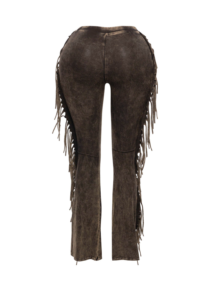 Fringe-Detailed Mineral Washed Pants - Muvin 