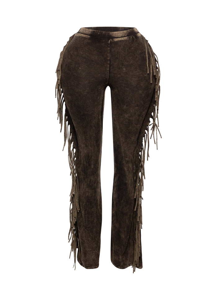 Fringe-Detailed Mineral Washed Pants - Muvin 