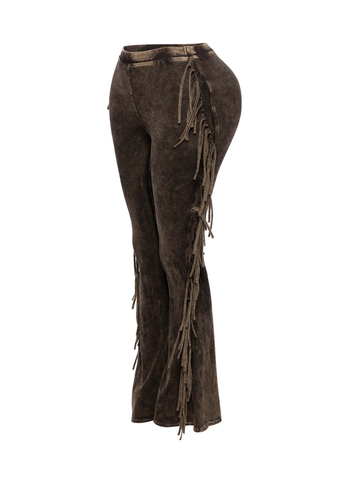 Fringe-Detailed Mineral Washed Pants - Muvin 