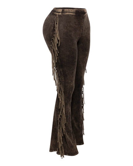 Fringe-Detailed Mineral Washed Pants - Muvin 