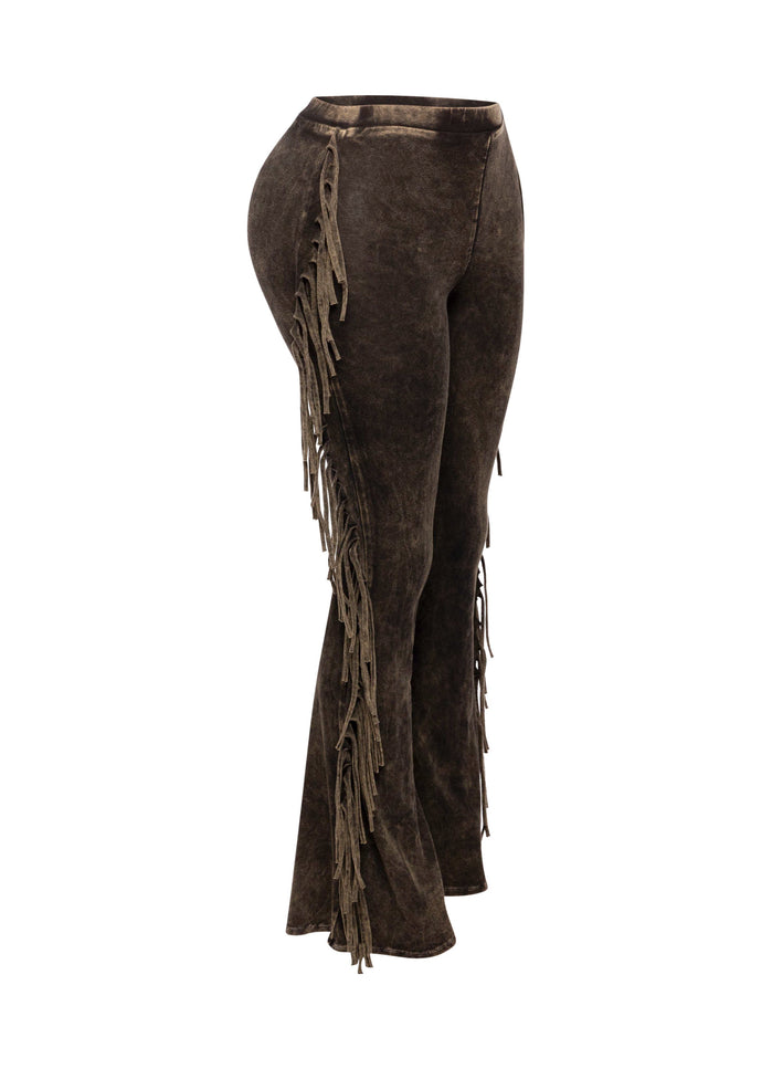 Fringe-Detailed Mineral Washed Pants - Muvin 