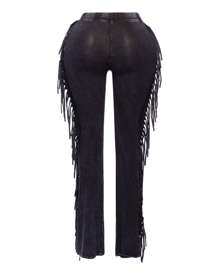Fringe-Detailed Mineral Washed Pants - Muvin 