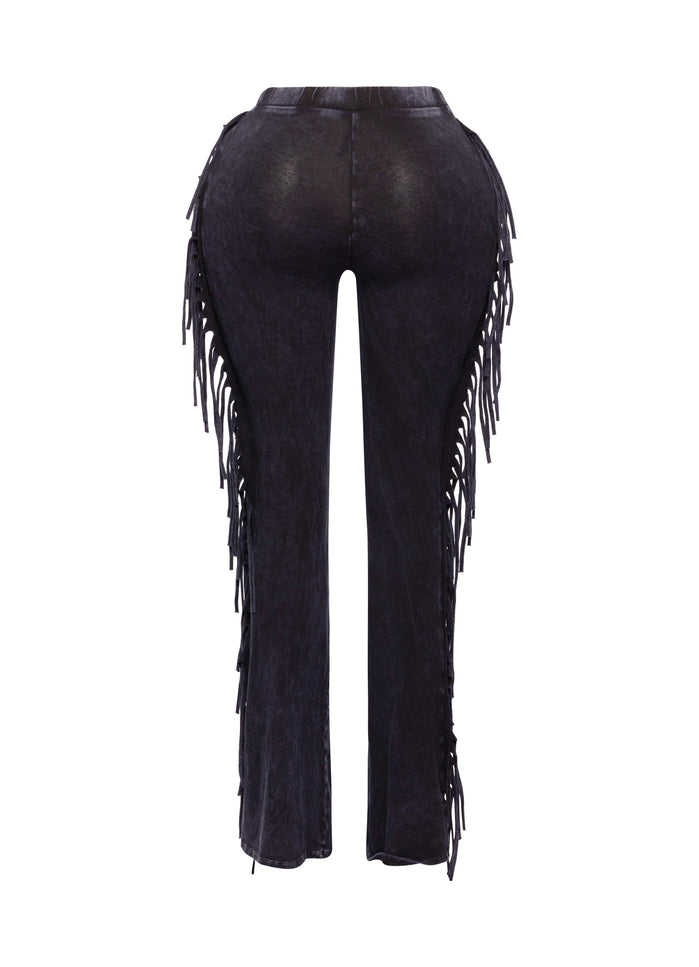 Fringe-Detailed Mineral Washed Pants - Muvin 