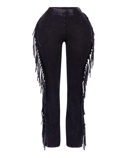 Fringe-Detailed Mineral Washed Pants - Muvin 