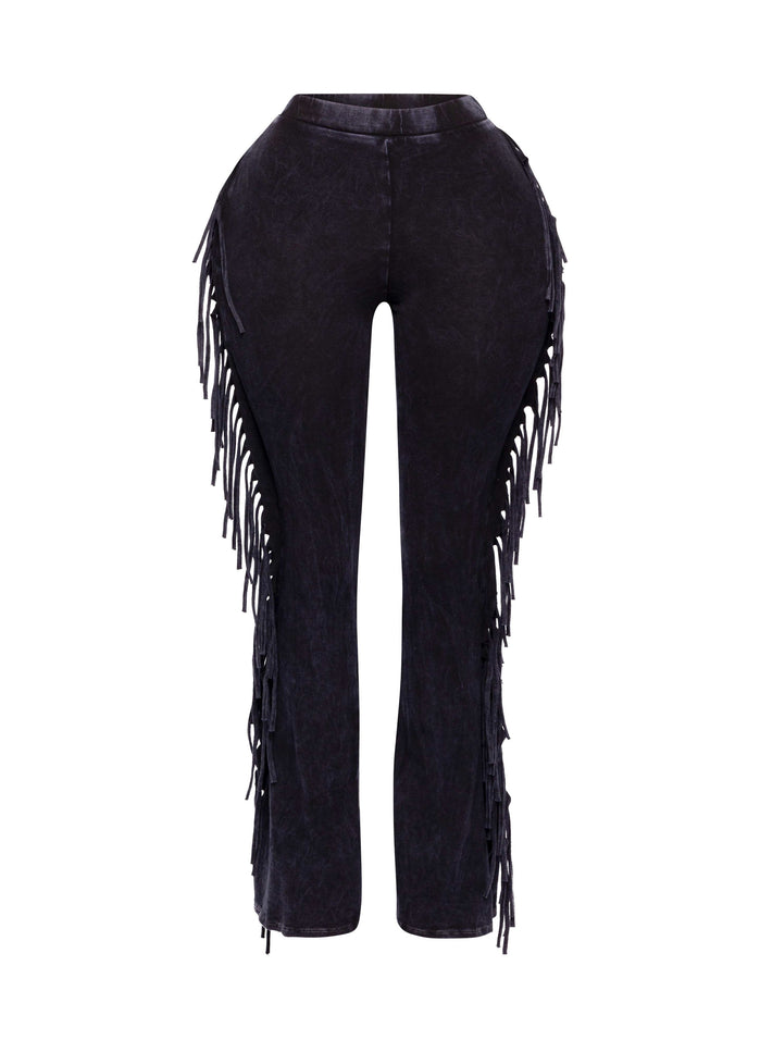 Fringe-Detailed Mineral Washed Pants - Muvin 