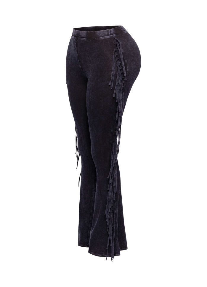 Fringe-Detailed Mineral Washed Pants - Muvin 