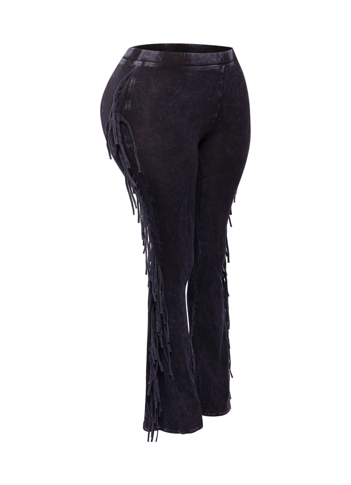 Fringe-Detailed Mineral Washed Pants - Muvin 