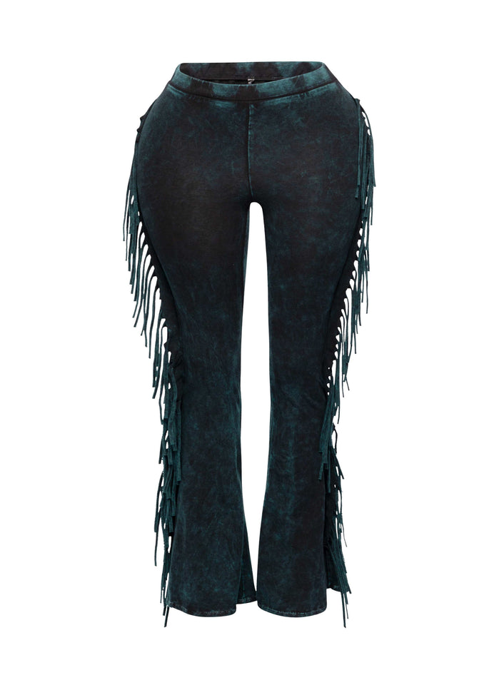 Fringe-Detailed Mineral Washed Pants - Muvin 