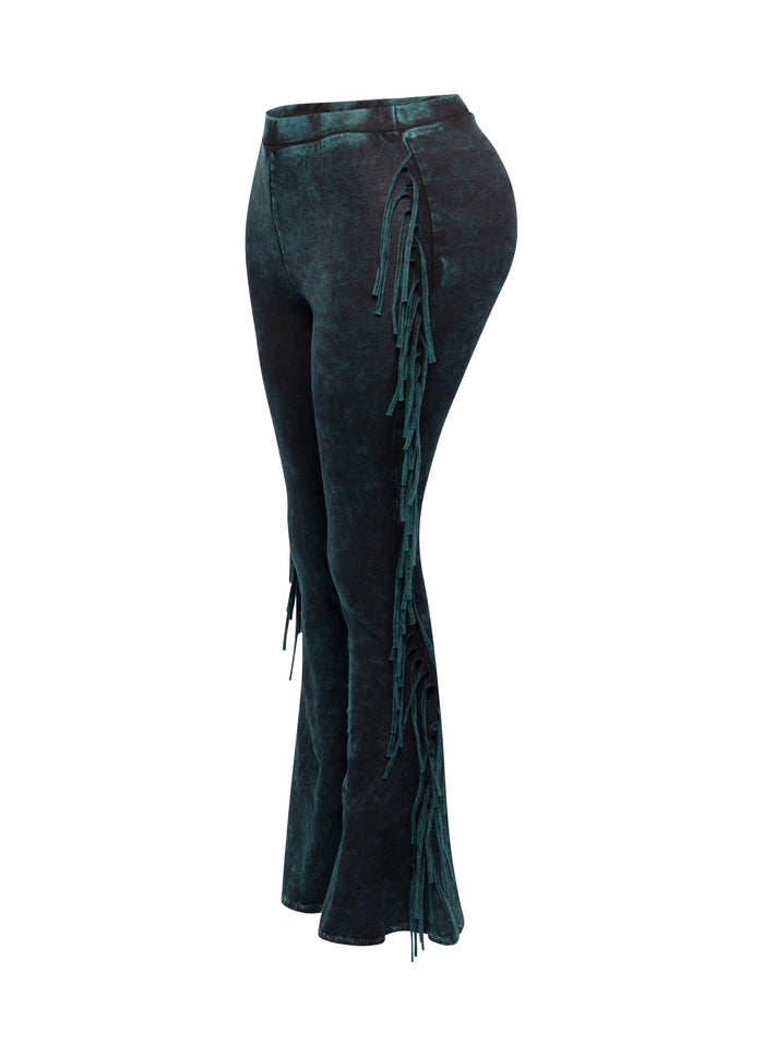 Fringe-Detailed Mineral Washed Pants - Muvin 
