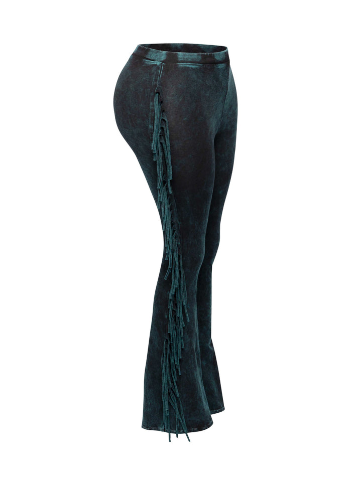 Fringe-Detailed Mineral Washed Pants - Muvin 