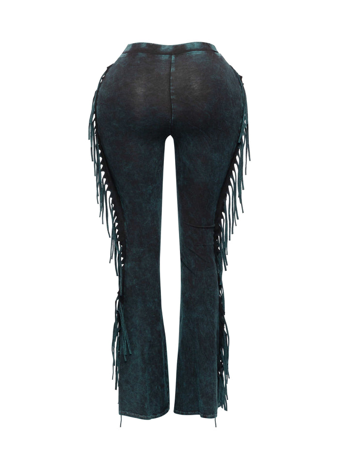 Fringe-Detailed Mineral Washed Pants - Muvin 