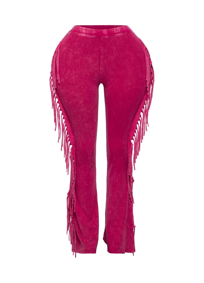 Fringe-Detailed Mineral Washed Pants - Muvin 