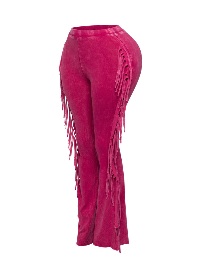 Fringe-Detailed Mineral Washed Pants - Muvin 