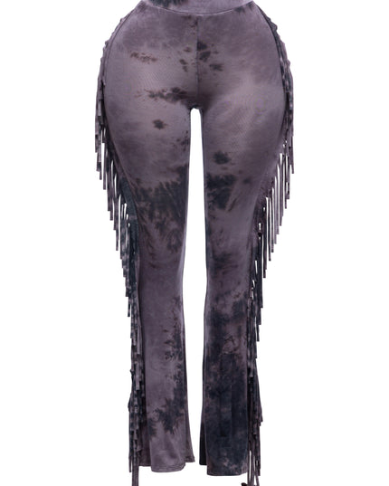 Tie dye printed fringe detailed flared pants