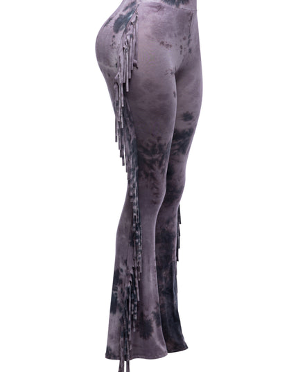 Tie dye printed fringe detailed flared pants