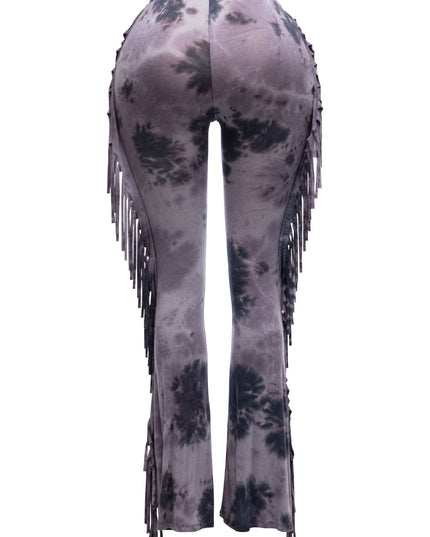 Tie dye printed fringe detailed flared pants