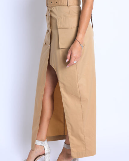 Asymmetric Pockets Detailed Maxi Skirt - Muvin 
