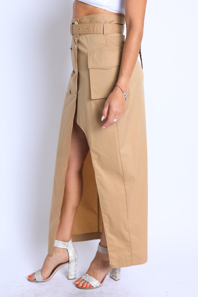 Asymmetric Pockets Detailed Maxi Skirt - Muvin 